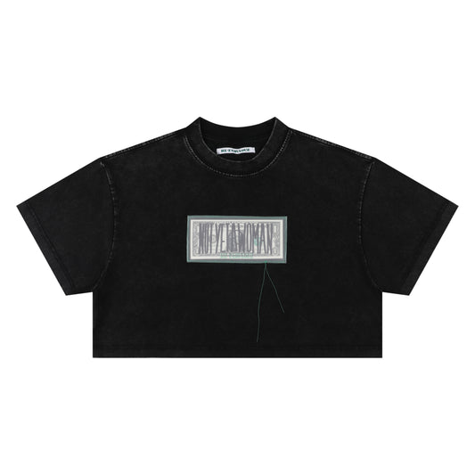 “NOT YET A WOMAN” DOLLAR CROP TEE WASHED BLACK