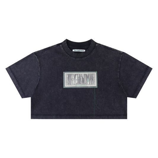 “NOT YET A WOMAN” DOLLAR CROP TEE WASHED NAVY